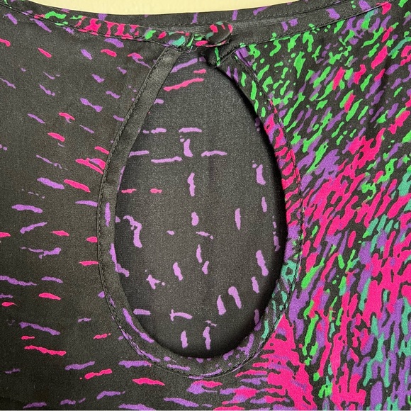 Chic Artistic Feminine 100% Silk Charmeuse Blouse Black & Vivid Print Women’s S - Picture 3 of 10